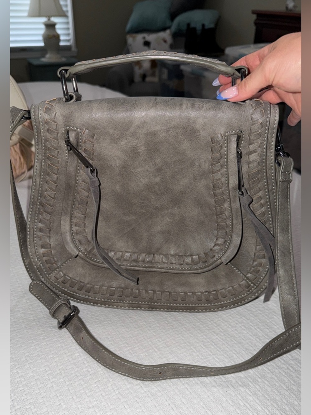 Urban Expressions Gray Whipstitch Satchel with Top Handle